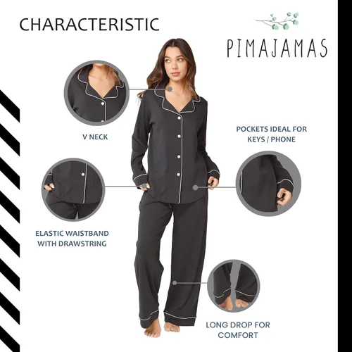 Vista 5 de Conjunto de pijama para mujer, algodón Pima peruano, suavidad superior, conjunto de ropa de descanso para mujer