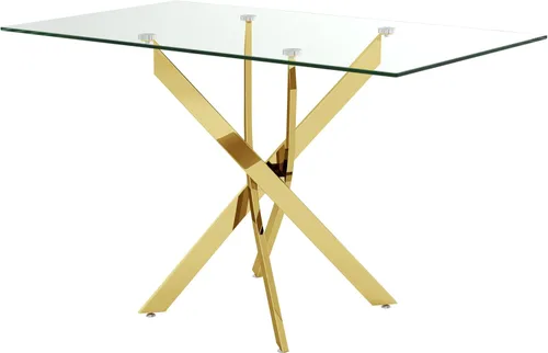 Vista 8 de Mesa de comedor de vidrio templado con patas de metal negro, mesa de cocina rectangular moderna de 47 pulgadas para cocina, comedor, oficina en casa