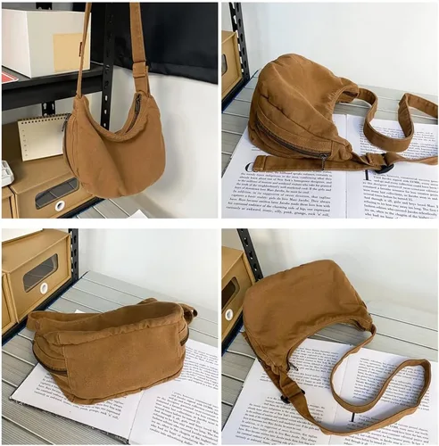 Vista 2 de Bolso bandolera de viaje vintage con cremallera de lona para mujer