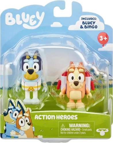 Vista 2 de Bluey Action Heroes - Juego de figuras de juguete de 2 unidades, figuras articuladas de personajes con figuras de karate y mochila propulsora