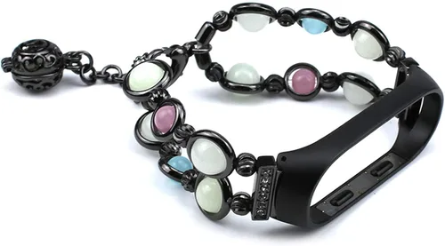 Vista 2 de Mi Band 7 - Correa de repuesto para mujer, hecha a mano con perlas luminosas, ajustable, de metal, con cuentas elásticas, compatible con Mi Band 7
