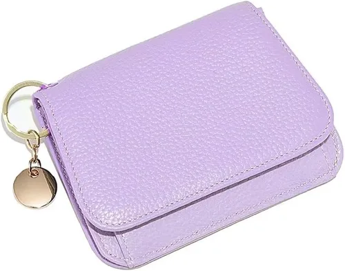Vista 8 de Mudono - Billetera pequeña para mujer con bloqueo RFID, de cuero genuino, tarjetero, billetera delgada de tres pliegues con bolsillo con cremallera