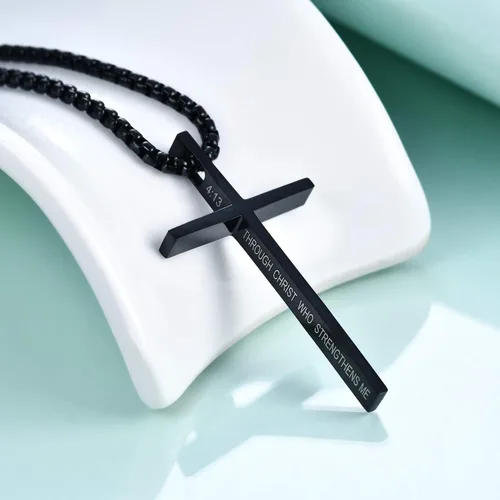Vista 2 de Rnivida Collar de cruz para hombres, collares de cruz cristiana 413 de Filipenses para hombres y niños, Metal