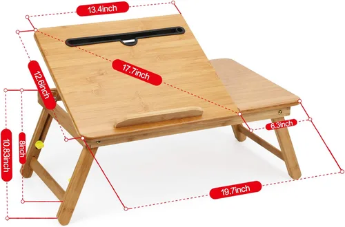 Vista 6 de Mesa de bambú para cama de hasta 17.7 pulgadas, plegable, para desayuno, tareas, estudio, lectura, comida, bandeja de alimentos