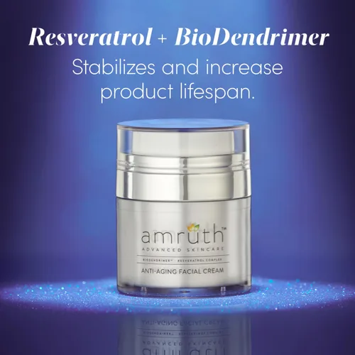 Vista 2 de Amruth Resveratrol Crema facial antienvejecimiento diaria, tarro de 1 onza con bomba, ligera, reafirma y nutre la piel, suaviza la apariencia