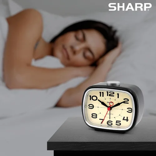 Vista 6 de Sharp Reloj despertador, reloj analógico retro simple alimentado por batería, negro, blanco