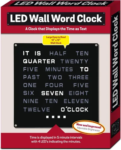 Vista 6 de Tech Tools Reloj LED Word - Muestra la hora como texto - Alimentado por adaptador de CA (12 x 12 pulgadas)