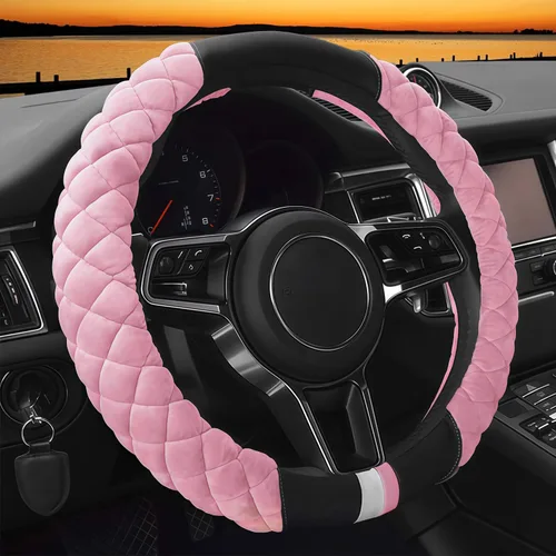 Vista 10 de Cxtiy Funda Universal para Volante de Automóvil Mullida de Felpa de Invierno para Volante (A-Negro)