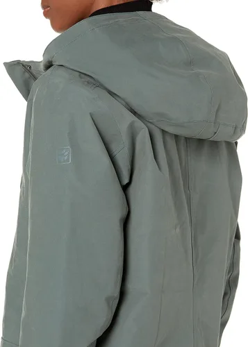 Vista 3 de Jack Wolfskin Helsinki Chaqueta impermeable con aislamiento para mujer, 100% libre de PFC, gris verdoso, talla M, Gris