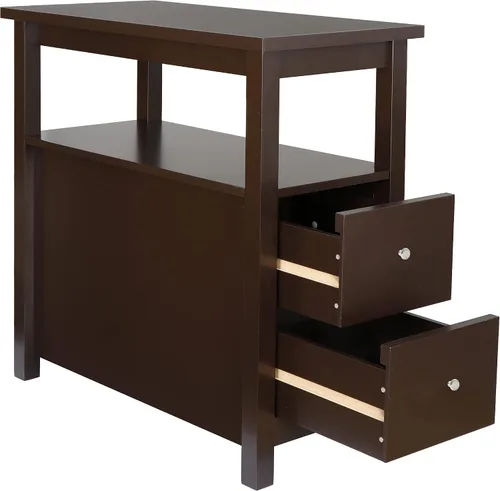 Vista 5 de LEMY Mesa auxiliar de madera con cajón y estante de almacenamiento, muebles de sala de estar, mesa auxiliar delgada para sofá, perfecta