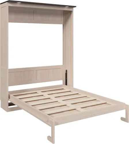 Vista 5 de MERITLINE Cama Queen Murphy con LED, armario de pared vertical de madera maciza para adultos (madera natural)