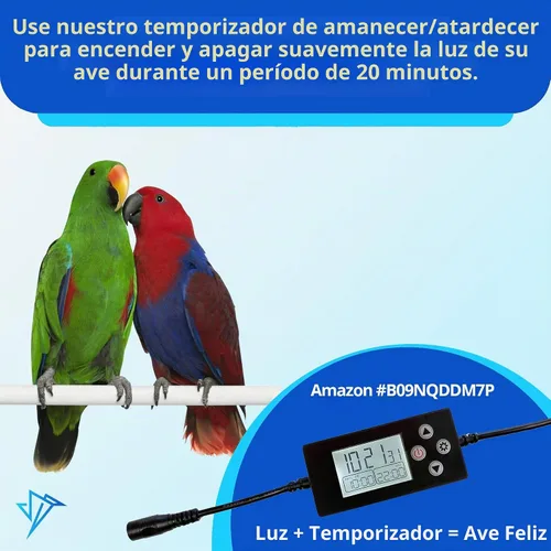 Vista 5 de HappyBird Lighting - Luz de jaula para pájaros con protector para masticar, luz LED de espectro completo para mascotas, simula el entorno natural