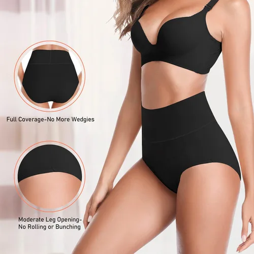 Vista 4 de Ropa interior de algodón de cintura alta para mujer, ropa interior suave súper elástica, bragas de cobertura completa para mujer
