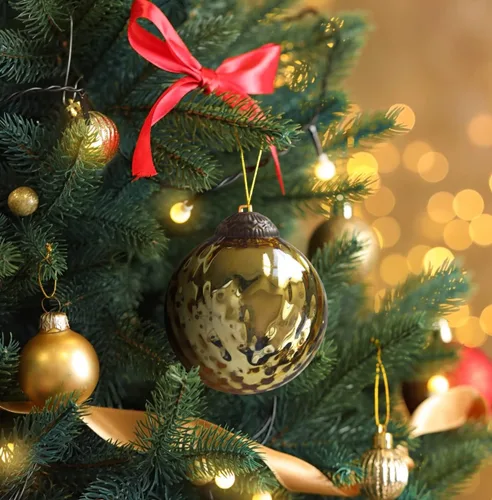 Vista 2 de Juego de 4 adornos dorados de vidrio de mercurio (bola antigua en relieve de 3.15 pulgadas) perfectos para árbol de Navidad, decoración colgante
