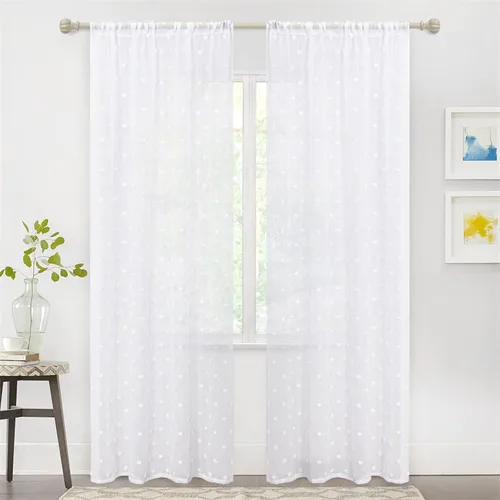 Vista 6 de MYSKY HOME Cortinas blancas para sala de estar de 84 pulgadas de largo, cortinas con pompones para dormitorio, cortinas transparentes para ventanas