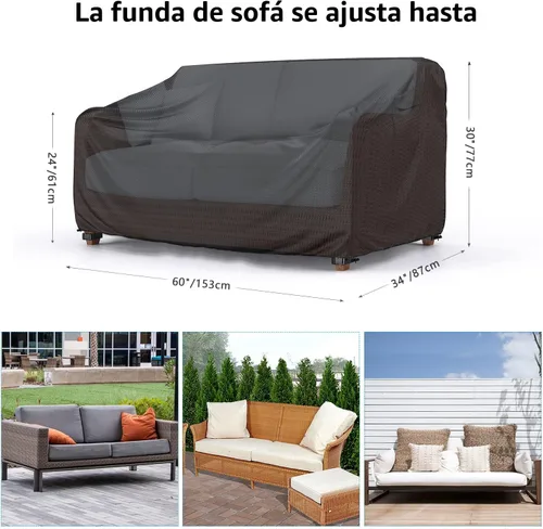 Vista 2 de Funda para Sofá de Patio de Servicio Pesado Impermeable, Mrrihand Funda para Sofá Loveseat de Exterior de 2 Plazas, Funda para Muebles de Patio