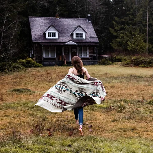 Vista 4 de Manta Inca Azteca, Manta de Reina, Manta de Rey Manta del Suroeste Indio Navajo Estilo Boho Cubierta Nativa para Acampar, Ropa de Cama, Sofá