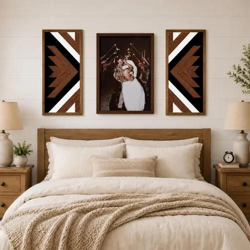 Vista 8 de 2 piezas de decoración de pared azteca con marco de madera, arte de pared occidental de madera de 20.9 x 9.8 pulgadas, decoración rústica del hogar