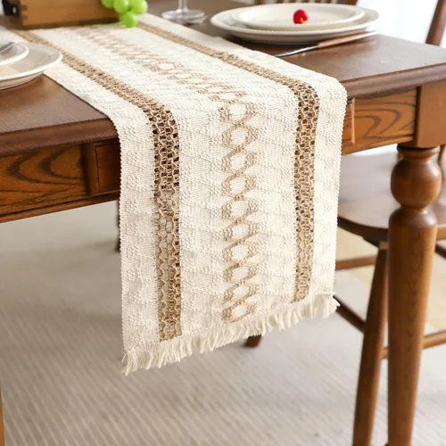 Vista 13 de Simple&Opulence - Camino de mesa de macramé estilo bohemio - 12 x 60 pulgadas, camino de mesa de algodón estilo granja con bordes trenzados