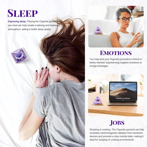 Vista 4 de Pirámide de orgón para meditación de cristal curativo, generador de energía positiva, cuarzo de roca y cuarzo rosa, promueve la riqueza
