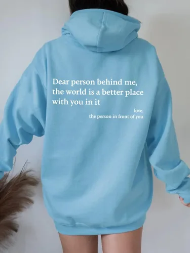 Vista 2 de Dear Person Behind Me - Sudadera con capucha personalizada de gran tamaño con palabras en la espalda