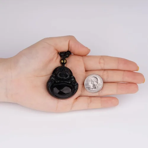 Vista 8 de Collar de obsidiana negra con dije de protección de amuleto de la suerte con cadena de cuentas extendida, piedra de cristal curativa, collares