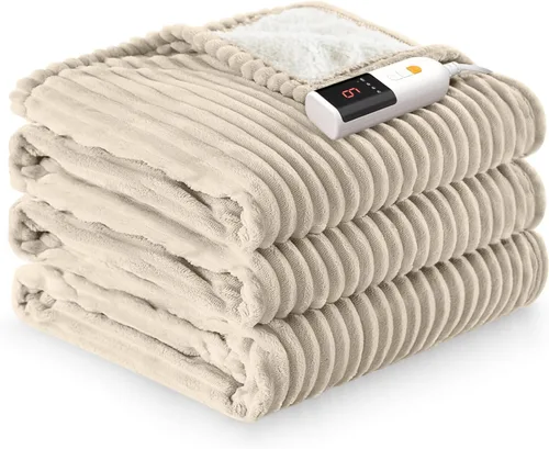 Vista 22 de Reaks - Manta eléctrica térmica de franela sedosa y sherpa, manta de calentamiento con 5 niveles de calor y 3 horas de apagado automático, regalos