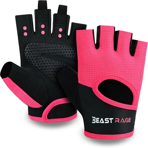 Vista 10 de BEAST RAGE Guantes de entrenamiento para hombres y mujeres, guantes de gimnasio sin dedos con protección de la palma, transpirables y ligeros