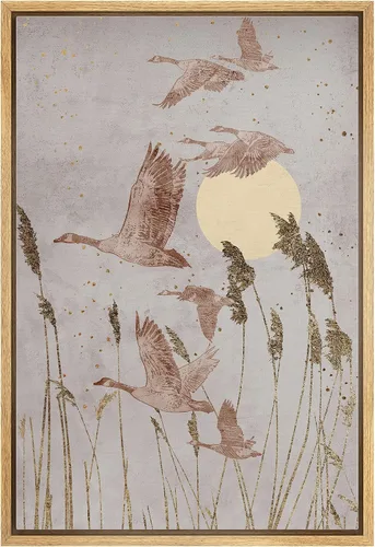 Vista 30 de NWT Impresión en lienzo enmarcado para pared, acuarela, grullas, pájaros volando, naturaleza salvaje, ilustraciones de arte moderno decorativo