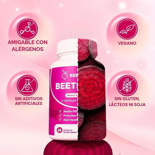 Vista 4 de Cápsulas de raíz de remolacha – 1300mg de polvo orgánico de raíz de remolacha, suplemento vegano y sin OGM para energía, resistencia y apoyo al