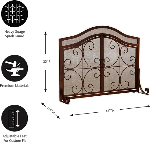 Vista 5 de Protector de chimenea con diseño de espirales, de hierro forjado con malla metálica Cobre