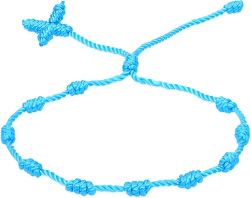 Vista 5 de Caiyao 4 pulseras hechas a mano con 7 nudos cruzados rojos para mujeres, hombres, familia, ajustable, impermeable, cadena roja, trenzada, amuleto
