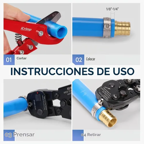 Vista 4 de iCrimp PEX Kit de herramientas de crimpado con abrazaderas, cincha y herramienta de extracción para 3/8"-1