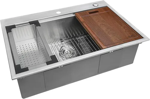 Vista 15 de Ruvati Fregadero de Preparación de Barra Estación de Trabajo de 13 pulgadas con Tapa - Fregadero de Cocina de Acero Inoxidable Calibre 16 Bajo