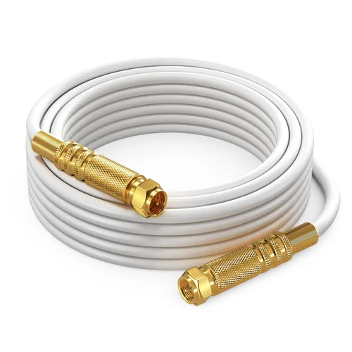 Vista 22 de Cable coaxial RG6, triple blindado, sin oxígeno, cable de cobre para TV, Internet y más, cable coaxial flexible de 1.5 pies, color blanco