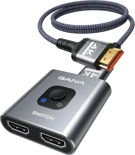 Vista 15 de Interruptor HDMI 4 K a 60 Hz, interruptor HDMI bidireccional de aluminio GANA 2 en 1 salida, concentrador HDMI manual compatible con HD compatible