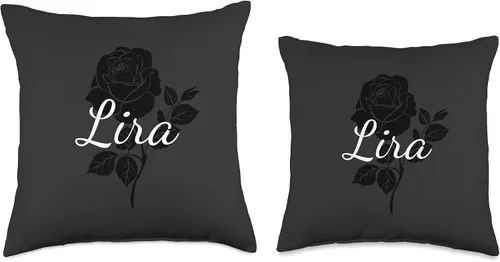 Vista 3 de Custom Lira Gifts & Designs for Girls Lira-Custom - Almohada personalizada con diseño floral, color negro, rosa, gris, 16 x 16 pulgadas, multicolor