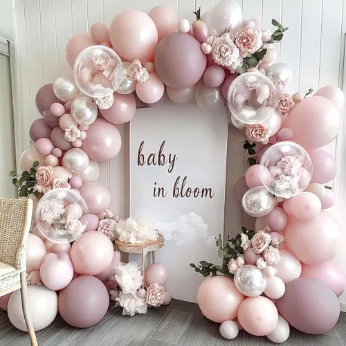 Vista 9 de Guirnalda de globos azul empolvado y blancos, kit de arco de globos Bobo de perlas azul claro con doble relleno para cumpleaños, baby shower, boda