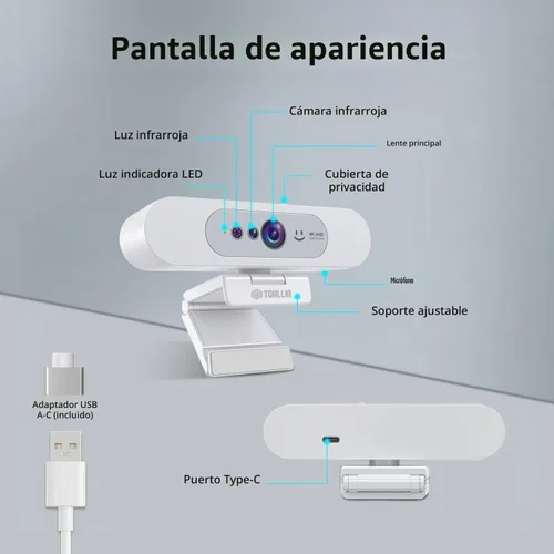 Vista 9 de TOALLIN Cámara web 4K para PC, cámara compatible con Windows Hola