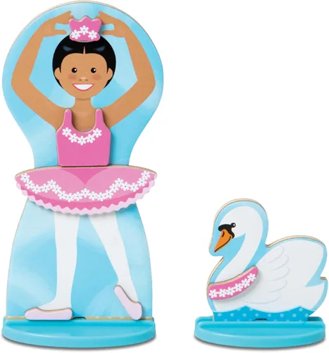 Vista 9 de Melissa & Doug Juego de muñeca de madera de doble cara y cisne de bailarina y hada magnética (52 piezas)