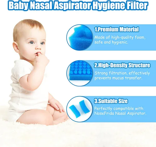 Vista 3 de Paquete de 200 filtros higiénicos de aspirador nasal de alta calidad, repuesto para filtros de aspirador nasal de bebé, sin BPA, ftalatos y látex