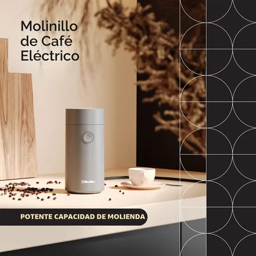 Vista 2 de MuellerLiving Molinillo de café eléctrico para especias, nueces, hierbas y granos de café, cuchilla afilada, acero inoxidable - gris