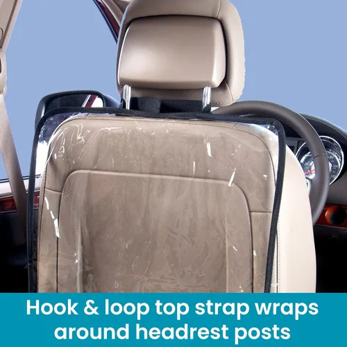 Vista 4 de High Road Protectores transparentes para respaldo de asiento de automóvil con correa inferior ajustable, paquete de 2