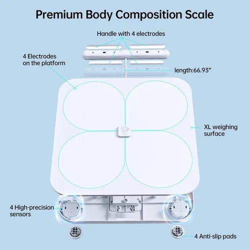 Vista 4 de Báscula inteligente para peso corporal, báscula digital de baño de 8 electrodos con IMC, grasa corporal, masa muscular, 28 mediciones de composición