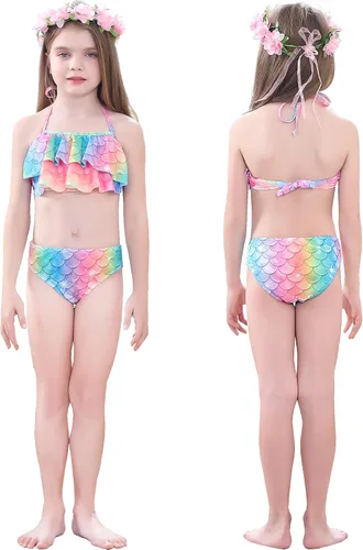 Vista 6 de GALLDEALS Conjunto de bikini de sirena para niñas de 7 a 8 años con monoaleta azul