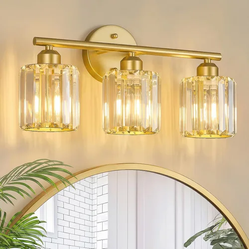 Vista 9 de Moderna lámpara de tocador de cristal de 2 luces, lámpara vertical de baño de níquel cepillado sobre espejo para tocador y lavabo, compatible