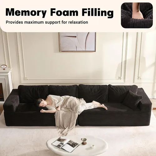Vista 7 de Afuson Sofá modular de 138 pulgadas de espuma viscoelástica para sala de estar, sofá cama de pana, color negro
