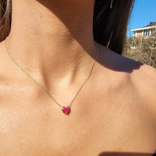 Vista 35 de 18K Solid Yellow Gold Genuine Gemstone Choker Necklace, 15 inches Chain Pendant Dainty Necklace gift for her