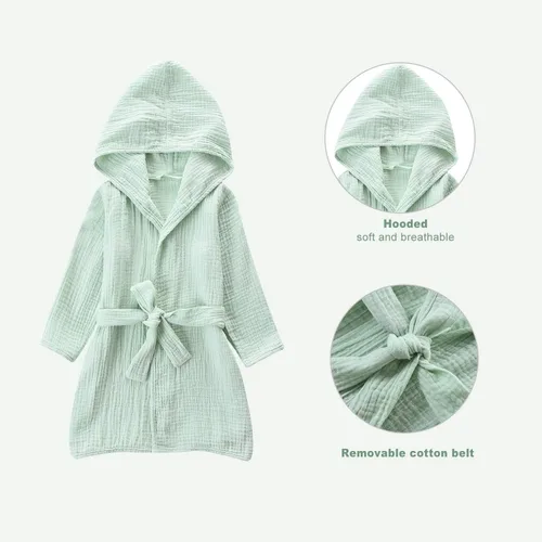 Vista 3 de Bata de baño de algodón orgánico, suave y transpirable, bata de bebé para niños, bata de muselina con capucha para niños y niñas