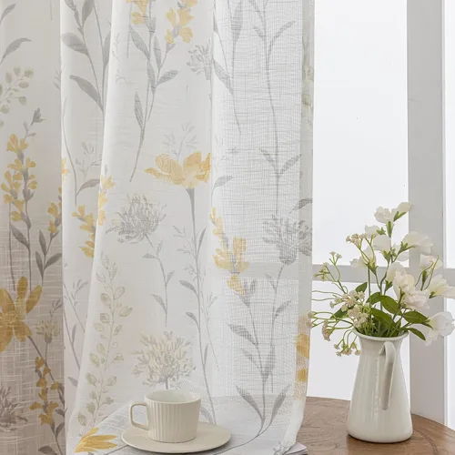 Vista 13 de SUOUO Cortinas blancas semitransparentes con hojas azules para dormitorio, comedor, sala de estar, lino texturizado de 84 pulgadas de largo